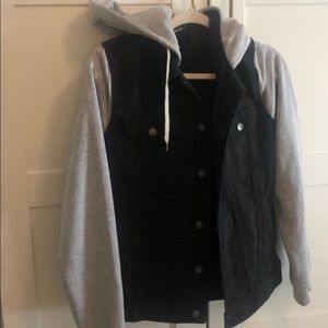 Black denim hoodie sweatshirt jacket